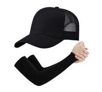 1 Casquette De Baseball Noire, 1 Paire De Manches, Casquette De Baseball en Maille Respirante, Casquette De Sport D'Été, Chapeau De Soleil À Large Bord