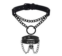 1 Chaîne À Anneaux, 1 Bracelet À Serrure En Forme De Cœur, Collier À Anneaux En Cuir, Chaîne De Clavicule Punk Personnalisée, Collier Et Dragonne Réglables