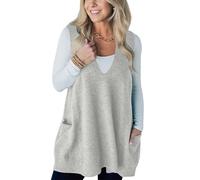 1 Chaleco Tejido Sin Mangas Con Escote en V Y Bolsillos Laterales, Estilo Abrigado Para Mujer Otoño-Invierno Ce Pull sans Manches pour présente Un col en V