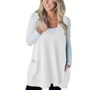 1 Chaleco Tejido Sin Mangas Con Escote en V Y Bolsillos Laterales, Estilo Abrigado Para Mujer Otoño-Invierno Ce Pull sans Manches pour présente Un col en V