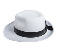 1 Chapeau adulte Borsalino feutre blanc avec ruban noir REF/34761 (Accessoire déguisement) T1