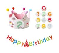1 Chapeau D'anniversaire Avec Chiffres, 1 Drapeau D'anniversaire, Ensemble De Décoration D'anniversaire, Chapeau Couronne D'anniversaire, Chapeau D'anniversaire Avec Numéros Remplaçables