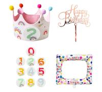 1 chapeau d'anniversaire chiffre, 1 ballon, 1 insert de gâteau, chapeau d'anniversaire avec chiffres interchangeables, guirlande d'anniversaire chiffre, accessoires de décoration de fête