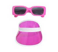1 chapeau de soleil pour femme, 1 paire de lunettes de soleil, chapeau d'été anti-ultraviolet, chapeau de soleil à large bord, chapeau de soleil rétro néon, Rose rouge, S/M