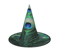1 chapeau de sorcière pour Halloween, bal masqué, cosplay, accessoire de | Chapeaux de magicien imprimés plumes de paon vertes pour femmes, enfants, adolescents, fête, cosplay, décoration