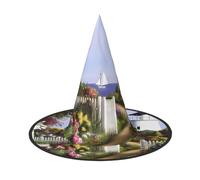 1 chapeau d'Halloween - Phare de sorcière avec peinture diamant - Pour fête costumée, femme et homme - Corne pointue - Lumière pour Pâques festive