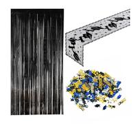 1 Chemin De Table De Remise De Diplôme, 1 Paquet De Confettis De Remise De Diplôme, 1 Rideau De Soie De Pluie Noir, Chemin De Table De Remise De Diplôme, Nappe De Saison De Remise De Diplômes.