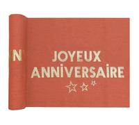 1 Chemin de table Joyeux Anniversaire Terracotta et Doré Or en coton 28cm x 3m REF/7975