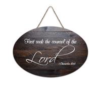 1 Chronicles 18:14 First Seek The Counsel of The Lord Plaque murale imprimée en bois rustique Panneau d'art mural citations Craft Poster moderne Bureau Nouvelle décoration d'intérieur Cadeaux 15,2 x