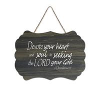 1 Chronicles 22:19 Décoration murale « Devote Your Heart And Soul to Seeking The Lord Your God » à suspendre - Plaque murale en bois rustique - Décoration d'intérieur - 15,2 x 25,4 cm