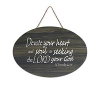 1 Chronicles 22:19 Décoration murale « Devote Your Heart And Soul to Seeking The Lord Your God » à suspendre - Plaque murale en bois rustique - Décoration d'intérieur - 15,2 x 25,4 cm