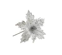 1 clip de fleur de Noël pailleté - Ornement artificiel d'arbre de Noël pour mariage, fête et couronnes bricolage (argent)