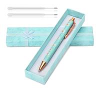 1 coffret cadeau avec stylo floral scintillant, stylo floral en métal, stylo à bille marguerite brillante, écriture lisse, stylos à bille rétractables à encre noire, jolis stylos flora pour femme