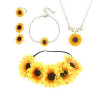 1 Collier, 1 Paire De Boucles D'Oreilles, 1 Bracelet, 1 Anneau Et 1 Bandeau, Bijoux De Tournesol, Bijoux De Design Créatif, Bijoux Pour Femmes.
