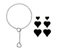 1 Collier D'Amour, 1 Paire De Boucles D'Oreilles D'Amour, Collier De Style Punk, Collier De Bague Coeur Rétro, Collier Long Y Lariat, Tour De Cou Réglable, Accessoires Hip Hop
