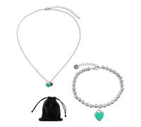 1 collier d'amour avec bracelet et sac de rangement, mode et accessoires simples, collier double en forme de cœur, collier en émail, pendentif réglable, remplissage de sac de fête, 50 cm, Zinc