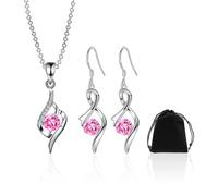 1 collier en zircone, 1 paire de boucles d'oreilles, 1 sac de rangement, bijoux en diamant rose pour filles, bijoux hypoallergéniques, convient pour les anniversaires et les cadeaux d'anniversaire,