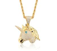 1 collier pendentif licorne agate cuivre avec zircon Hip Hop, Pierre