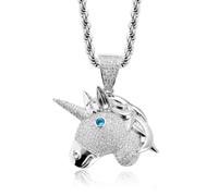 1 collier pendentif licorne agate cuivre avec zircon Hip Hop, Pierre
