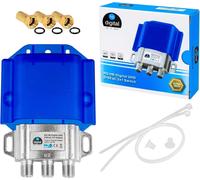 1 commutateur HQ DiseqC 2/1 avec boîtier de protection contre les intempéries 2 x LNB SAT 1 x récepteur pour Full HDTV 3D 4K UHD + 3 x fiches F plaquées or