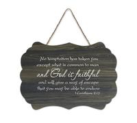 1 Corinthians 10:13 No Temptation Has Taken You Except What Is Common to Man And God Is Faithful And Wood Sign 15,2 x 25,4 cm Décoration murale rustique à suspendre pour porte d'entrée salon
