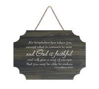 1 Corinthians 10:13 No Temptation Has Taken You Except What Is Common to Man And God Is Faithful And Wood Sign 15,2 x 25,4 cm Décoration murale rustique à suspendre pour porte d'entrée salon