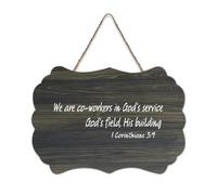 1 Corinthians 3:9 We Are Co Workers in God's Service, God's Field, His Building Wood Sign 15,2 x 25,4 cm Décoration murale rustique à suspendre pour porte d'entrée, salon, cuisine