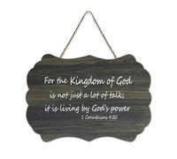 1 Corinthians 4:20 Décoration murale pour le royaume de Dieu Is Not Just A Lot of Talk It Is Living by God's Farmhouse Panneau en bois à suspendre pour porte de bureau Décoration d'intérieur 15,2 x