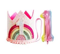 1 Couronne De 1er Anniversaire, 1 Ballon, Bébé Princesse, Chapeau De Décoration De Fête, Bandeau Arc-en-Ciel, Accessoire pour Cheveux, Réglable, Adapté Au Premier Anniversaire d'une Fille