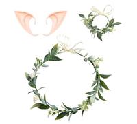 1 Couronne De Fleurs Vertes, 1 Bracelet De Fleurs Vertes Et 1 Paire D'Oreilles D'Elfe, Guirlandes De Feuilles, Remuer De Fleur, Accessoires De Cheveux Pour Filles.