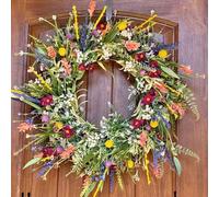 1 Couronne De Printemps pour Porte D'entrée, 45cm Couronnes Porte Décoratives avec Fleurs Artificielles Et Feuilles Vertes, Verdure Résistante Aux Intempéries, pour Extérieur Intérieur Mariage Maison