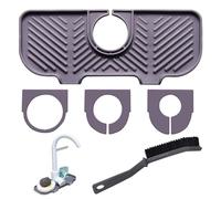 1 coussin de vidange d'évier avec 3 trous de boucle et 1 brosse de nettoyage, kit de protection d'évier, coussin de vidange en silicone, tapis absorbant, convient pour la cuisine et la salle de bain