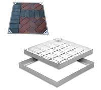 1 couvercle de trou d'homme invisible et cadre - Couvercle d'inspection encastré durable pour pavage de blocs, utilisation en intérieur/extérieur (70 x 70 x 5 cm) - Solution d'accès sécurisé et caché