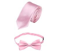1 Cravate Rose Avec 1 Nœud Papillon Rose, Cravate En Satin De Couleur Unie, Cravate étroite De Couleur Unie De 5 Cm, Cravate Formelle Pour Hommes, Adaptée Aux Banquets, Mariages, Réunions D'affaires