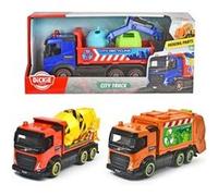 Dickie Toys Camion jouet City Truck 23cm - À friction - 1 de 3 modèles: bétonnière/ordures/recyclage