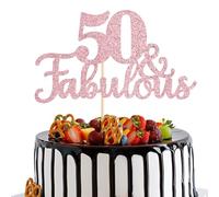 1 décoration de gâteau 50 & Fabulous - Décorations de gâteau d'anniversaire 50 ans - Décoration de gâteau d'anniversaire « Happy 50th Birthday » - Paillettes et fabuleux - Cheers to 50 ans - Or rose