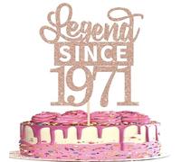 1 décoration de gâteau à paillettes avec inscription « Legend Since 1971 » - Joyeux anniversaire - Décoration de gâteau pour 55e anniversaire - Or rose