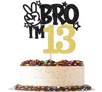 1 décoration de gâteau BRO I'm 13 à paillettes Bro I'm 13 - It's My 13e anniversaire - Décoration de gâteau pour prost sur 13 ans - Pour enfants - Noir et doré