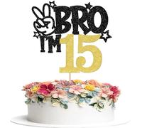 1 décoration de gâteau BRO I'm 15 à paillettes Bro I'm 15 décorations de gâteau d'anniversaire It's My 15e anniversaire Décoration de gâteau pour prost sur 15 ans enfants 15e anniversaire fête