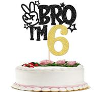 1 décoration de gâteau BRO I'm 6 à paillettes Happy 6e anniversaire décoration de gâteau Bro I'm 6 décoration de gâteau pour prost sur 6 ans enfants 6e anniversaire fête décoration de gâteau noir doré