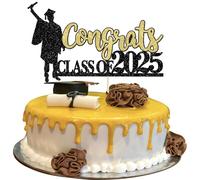 1 décoration de gâteau Congrats Class of 2025 pour remise de diplôme garçon - Paillettes 2025 - Pour remise de diplôme en 2025 - Doré