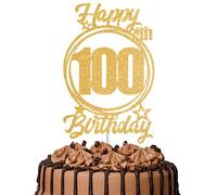 1 décoration de gâteau d'anniversaire « Cheers to 100 Years » à paillettes dorées | 100 et fabuleuse décoration de gâteau pour homme et femme | Fournitures de décoration de gâteau d'anniversaire ou