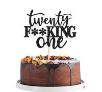 1 décoration de gâteau d'anniversaire « Happy 21st » - Paillettes - Noir - Twenty One - Enfin 21 ans - Décoration de gâteau d'anniversaire pour 21e anniversaire