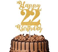 1 décoration de gâteau d'anniversaire « Happy 22nd Birthday » à paillettes « Cheers to 22 Years » - Décoration de gâteau pour fête d'anniversaire - Fournitures de décoration de gâteau - Doré