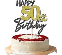 1 décoration de gâteau d'anniversaire Happy 50th à paillettes - Cheers to 50 ans - 50 Fabulous Cake Topper pour décoration de gâteau à thème