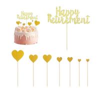 1 décoration de gâteau de retraite, 7 inserts d'amour, décoration de gâteau Happy Retirement, accessoire de décoration de fête, accessoire de décoration de gâteau de retraite (doré)