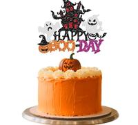 1 décoration de gâteau d'Halloween avec paillettes Happy Birthday | Halloween Cake Topper Magiciens Fantôme Citrouille Gâteau Décoration pour Fantôme Magicien Sorcière Décoration Thème