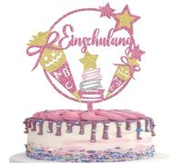 1 décoration de gâteau « Endlich Schulkind » à paillettes Hurra Schulkind - Décoration de gâteau - Sac à sucre ABC - Petite étoile - Pour garçon et fille - Pour commencer à l'école - Thème : rose