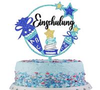 1 décoration de gâteau « Endlich Schulkind Hurra Schulkind » - Petite étoile - Sac à sucre ABC - Pour garçons et filles - Thème débutant - Bleu