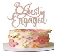 1 décoration de gâteau Just Engaged Glitter - Nous sommes fiancés - Décoration de gâteau de mariée - Fiançailles de mariage - Décoration de gâteau de mariage - Accessoires or rose